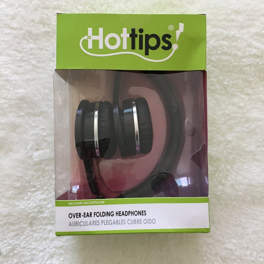HotTips Over-Ear Folding Headphones in-Line Microphone NEW 4ft wired 3.5mm input